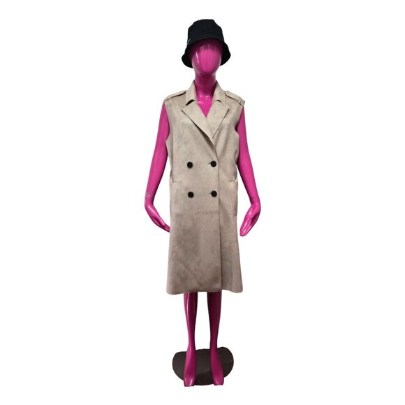 TRUTH BY REPUBLIC FAUX LEATHER SLEEVELESS TRENCH COAT WITH BELT - Picture 2 of 3